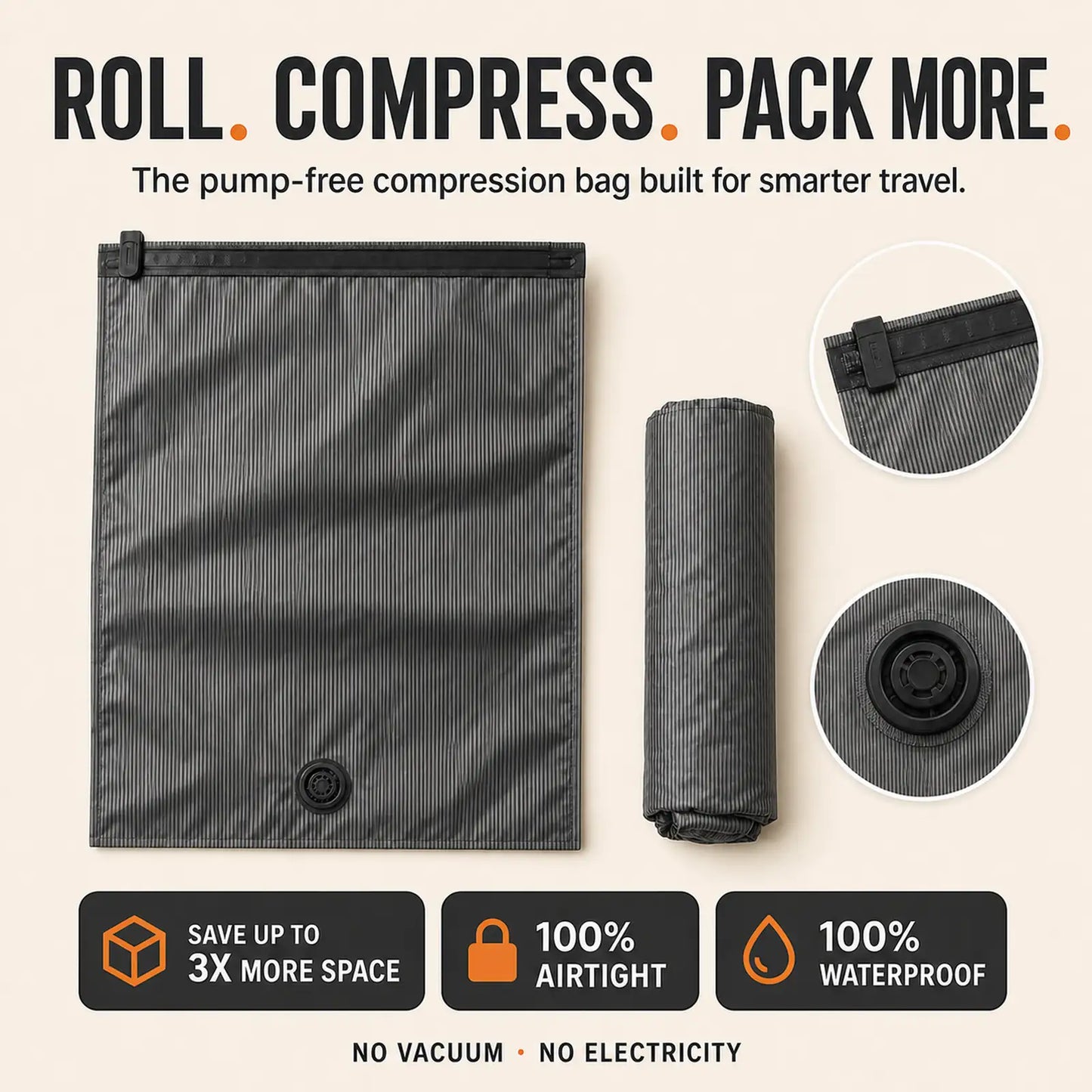 orofera®Roll-Up Travel Vacuum Compression Bag Set