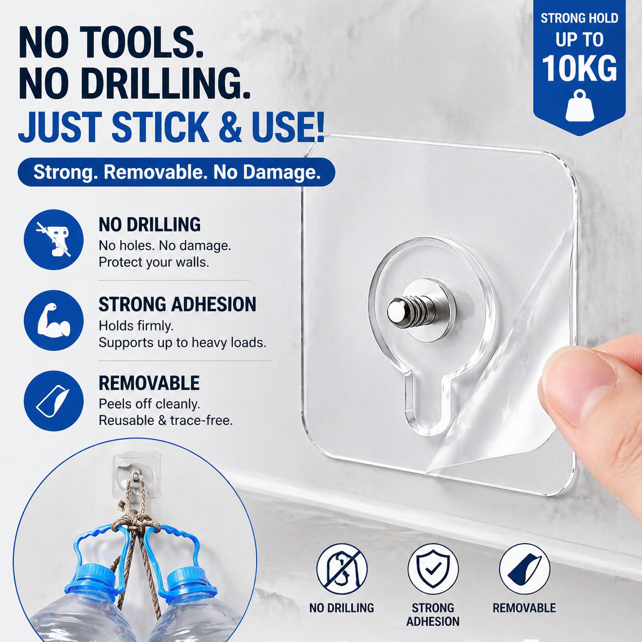 (upsell)🪝 ClearHold No-Drill Adhesive Hooks