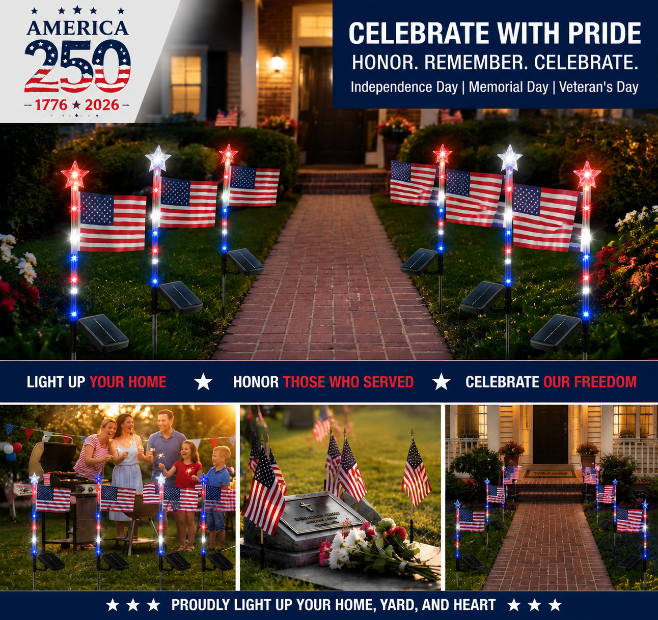 Orofera®🇺🇸250th Anniversary USA Solar LED Flag✨