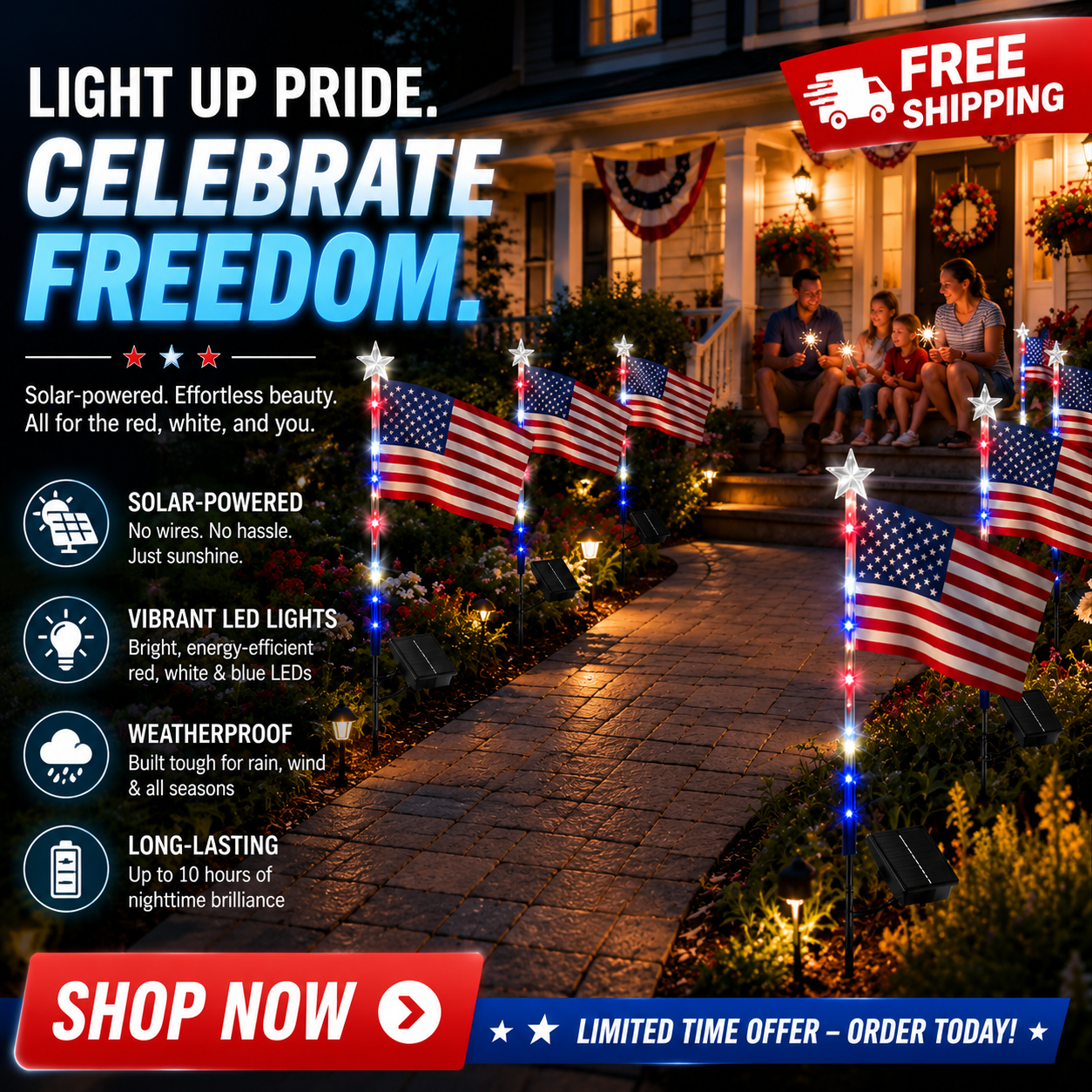 Orofera®🇺🇸250th Anniversary USA Solar LED Flag✨