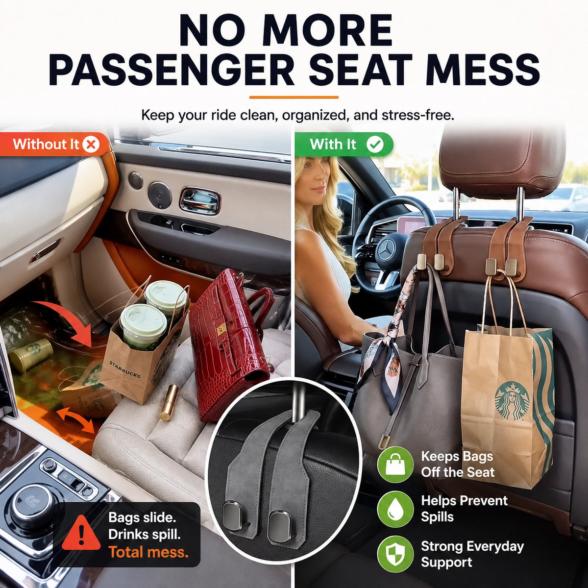 OROFERA® 🚗🪝Premium Suede Car Headrest Hooks & Phone Stand