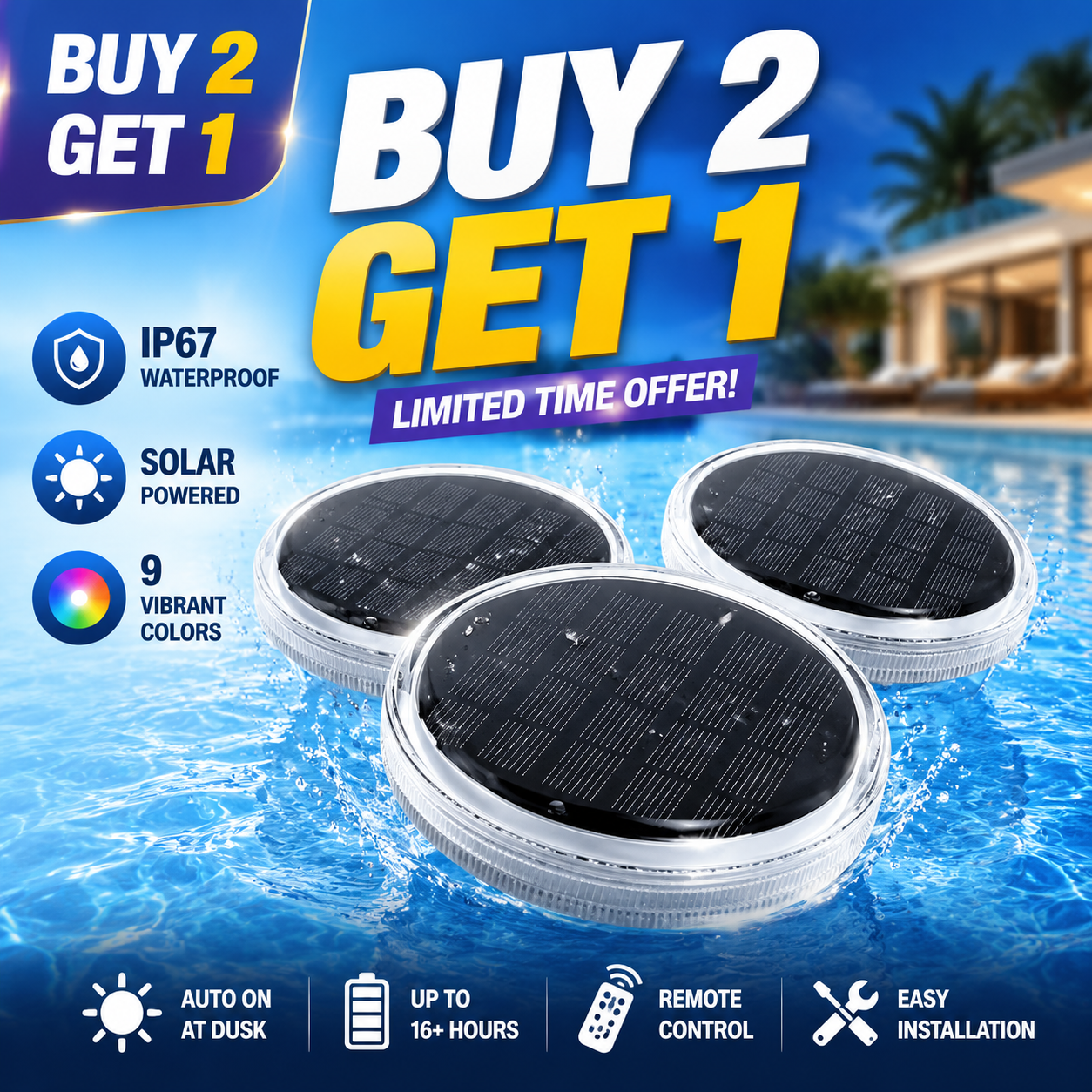 Orofera®✨ Solar Floating Pool Lights – 9 RGB Colors🌈 Remote Control🌊 IP67 Waterproof