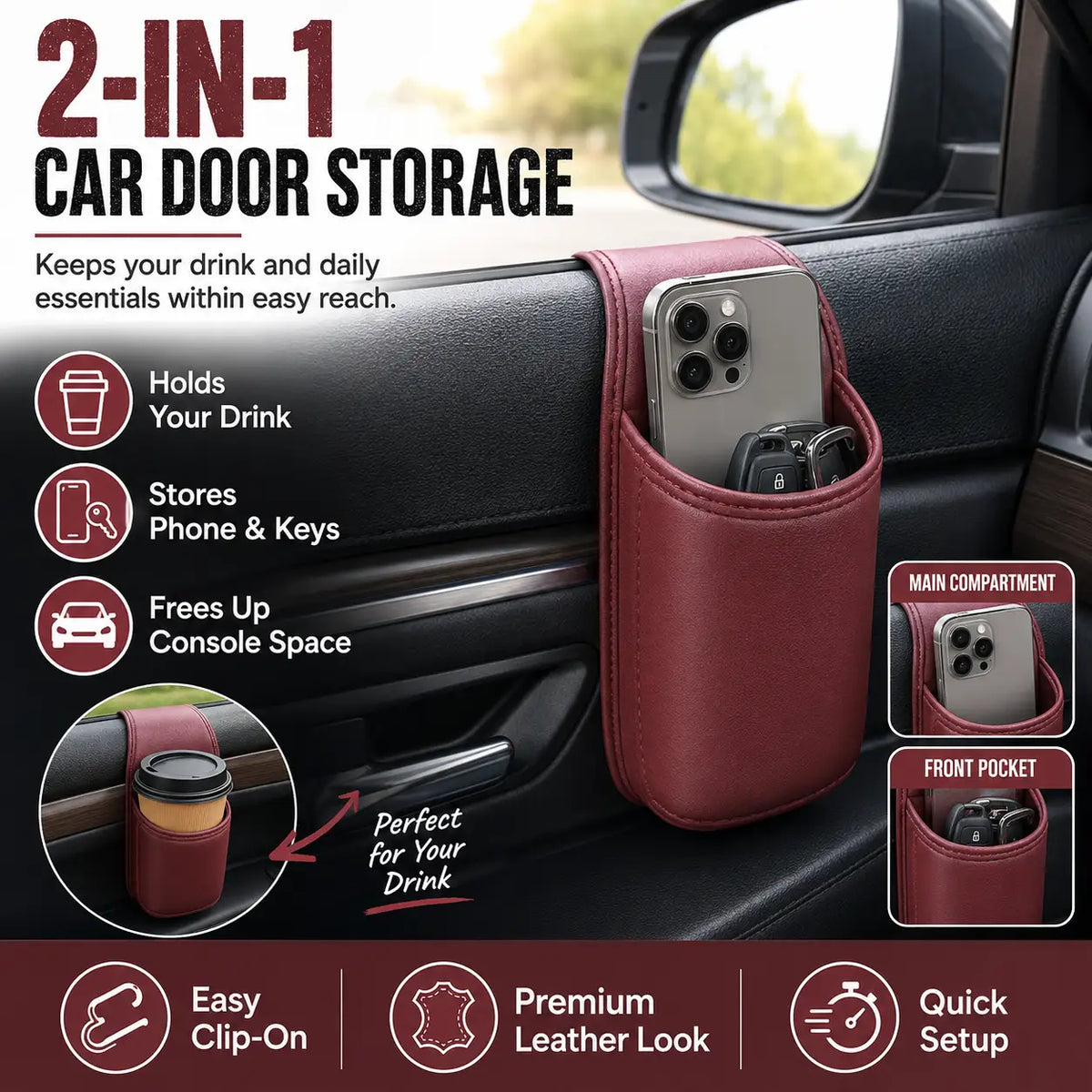 OROFERA® 🚗☕ Premium Car Door Cup Holder Organizer