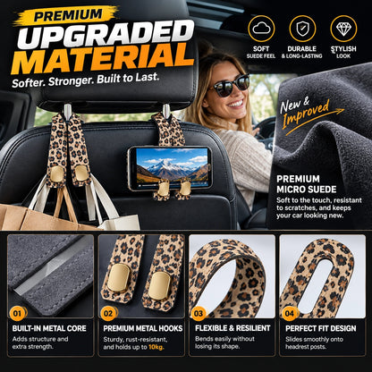 OROFERA® 🚗🪝Premium Suede Car Headrest Hooks & Phone Stand