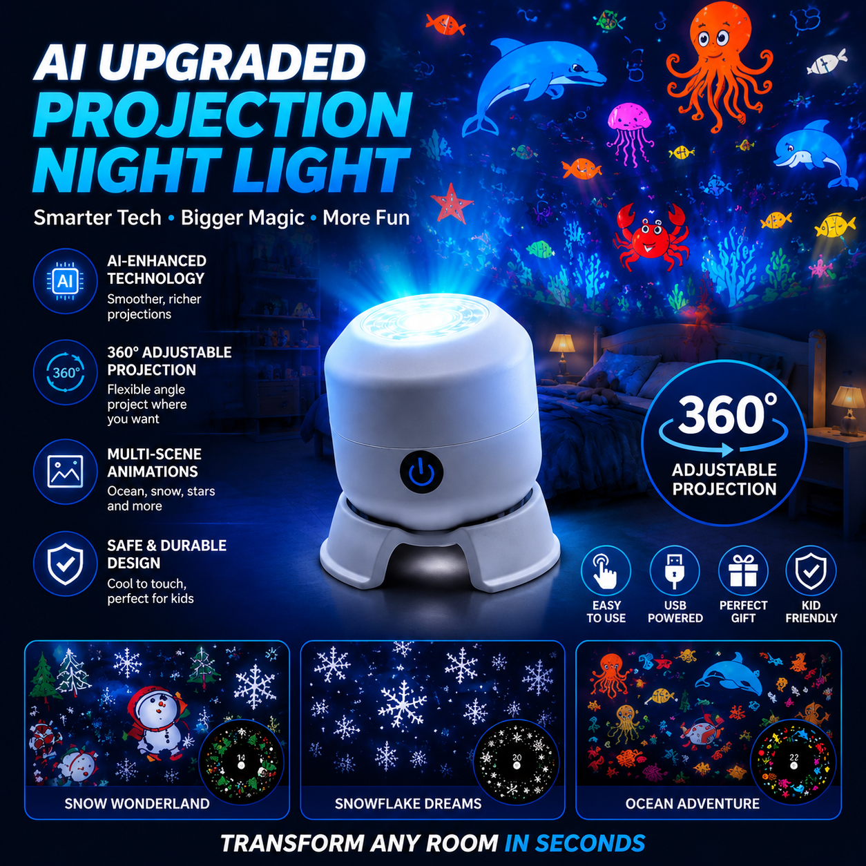 Orofera®💡🌠 Multi-Theme Rotating LED Projector Light