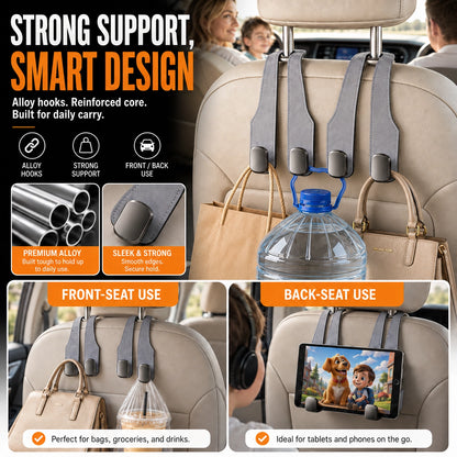 OROFERA® 🚗🪝Premium Suede Car Headrest Hooks & Phone Stand