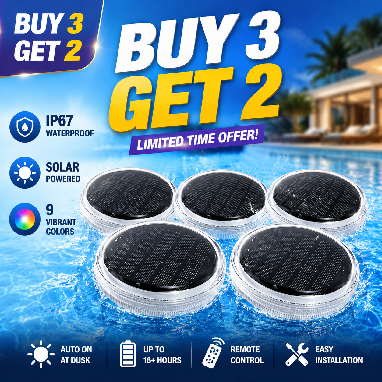 Orofera®✨ Solar Floating Pool Lights – 9 RGB Colors🌈 Remote Control🌊 IP67 Waterproof