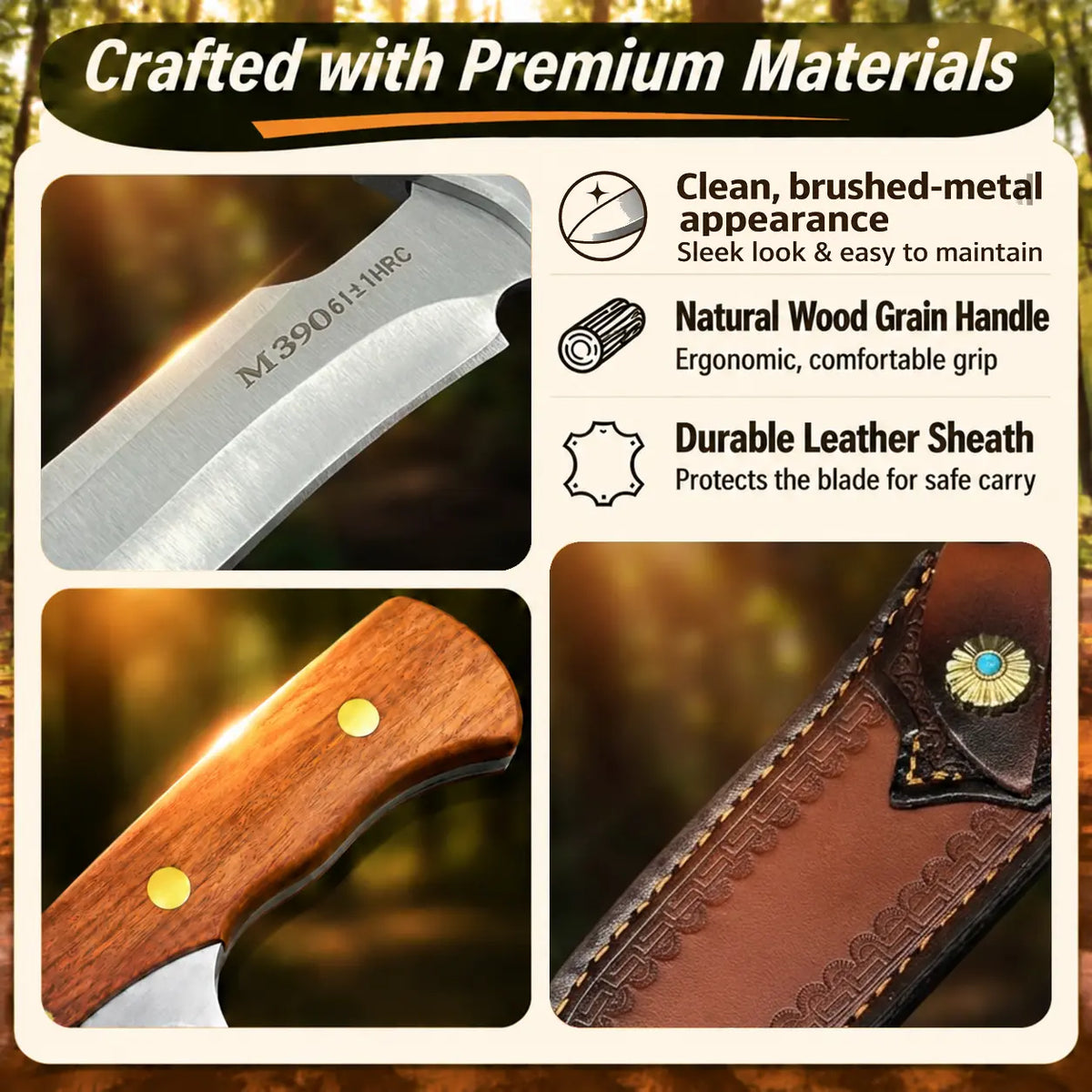 OROFERA®Wood Handle Hunting Knife & Sheath🔪