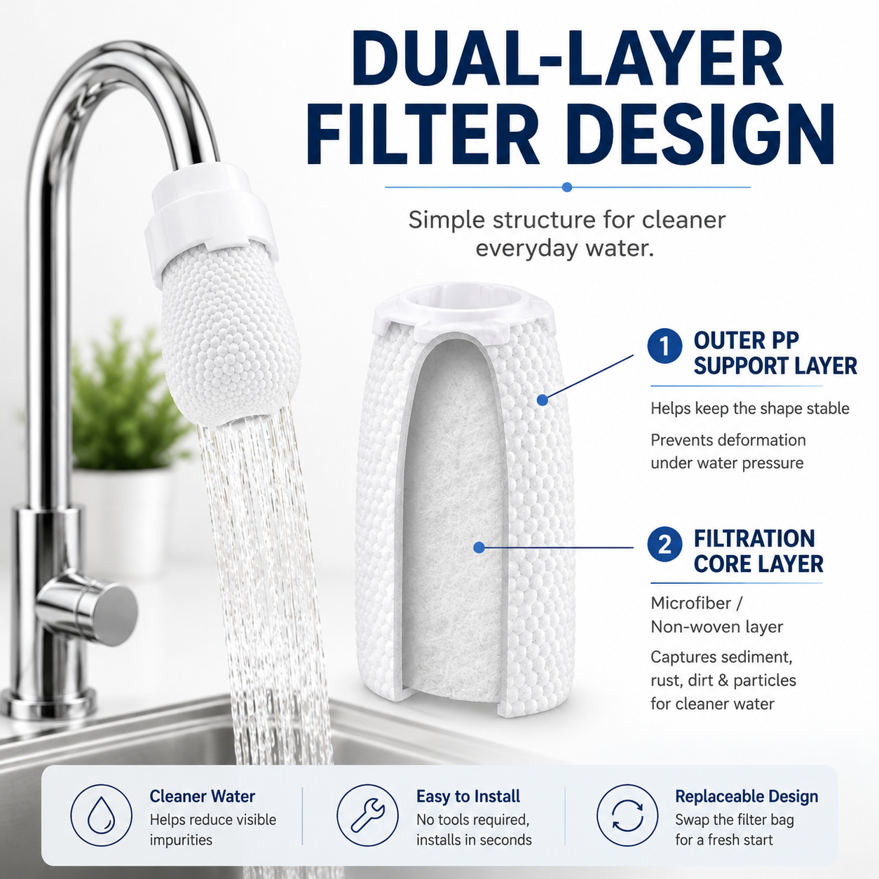 Kitchen Faucet Filter Bag – Replaceable Mesh Filter