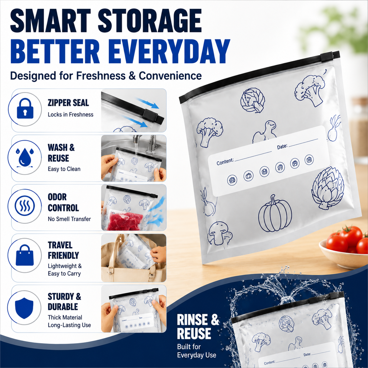 Orofera® ✨🔒 Reusable Aluminum Foil Zipper Storage Bags