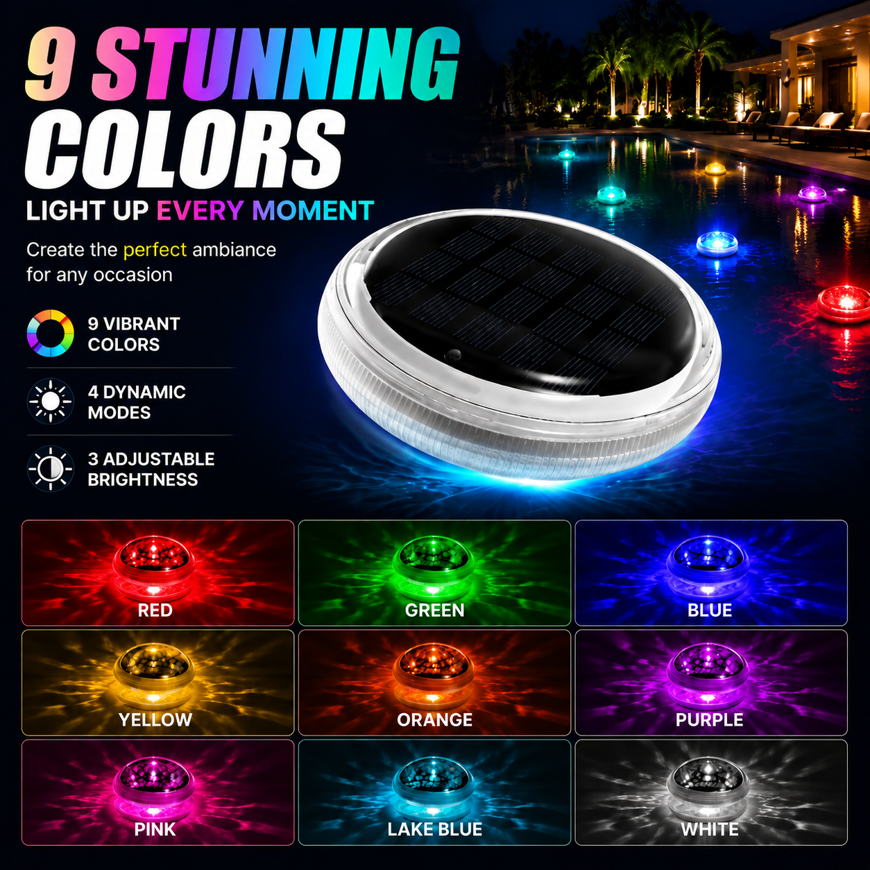 Orofera®✨ Solar Floating Pool Lights – 9 RGB Colors🌈 Remote Control🌊 IP67 Waterproof