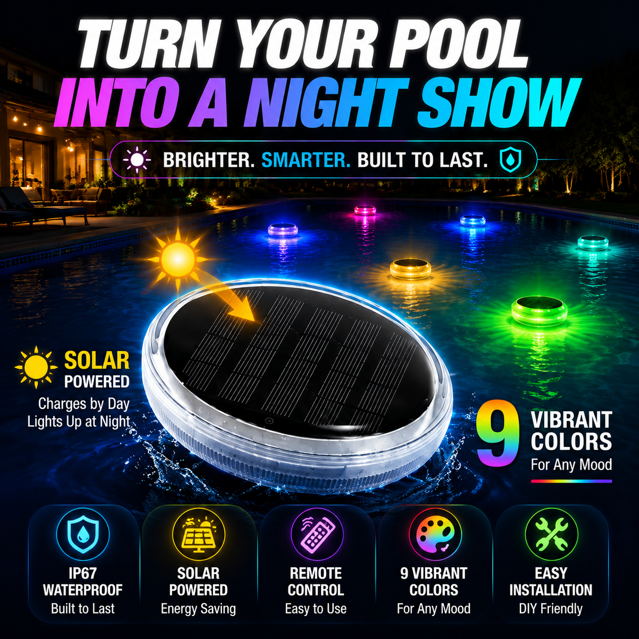 Orofera®✨ Solar Floating Pool Lights – 9 RGB Colors🌈 Remote Control🌊 IP67 Waterproof