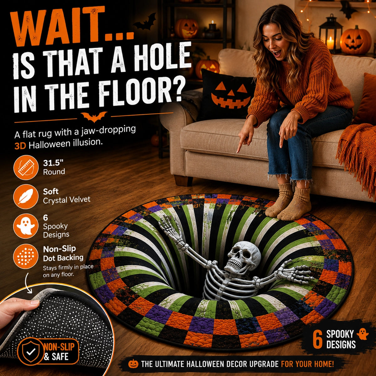 OROFERA® 💀🌀 Halloween 3D Illusion Rug