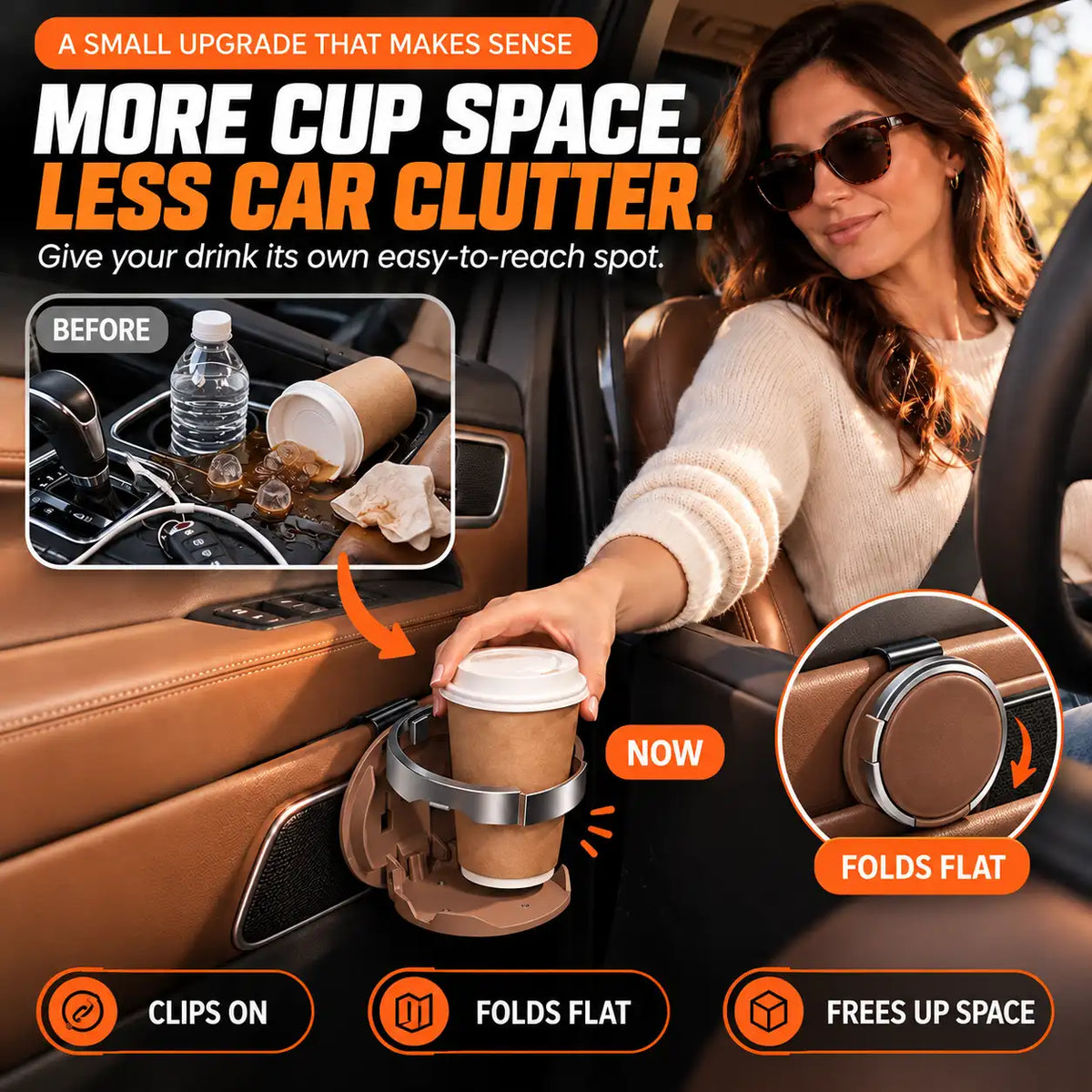 🆙 Foldable Clip-On Car Door Cup Holder