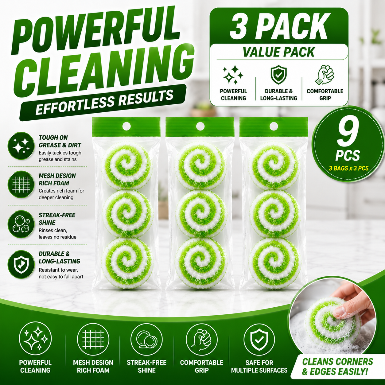 GREEN x 3 PACK