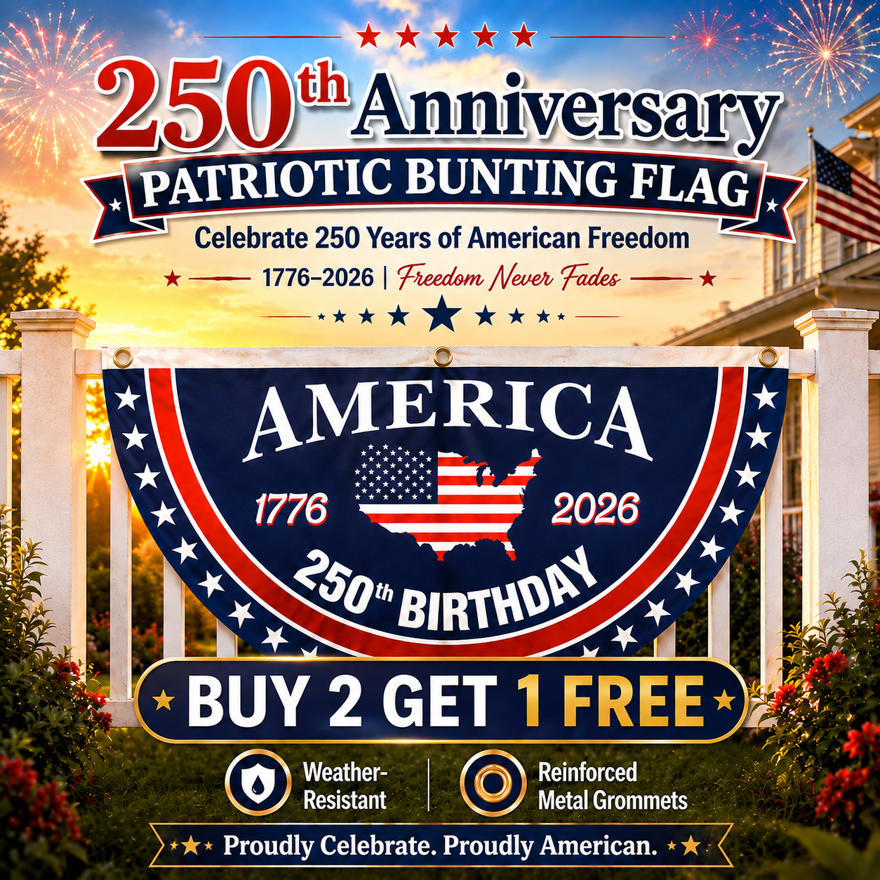 orofera® 🗽 250th Anniversary Patriotic Bunting Flag